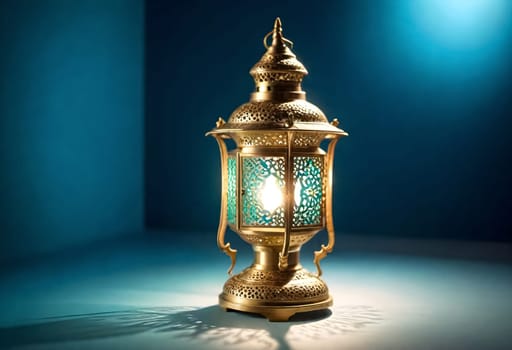 AI generated of a lantern lamp that is on a table with a blue background
