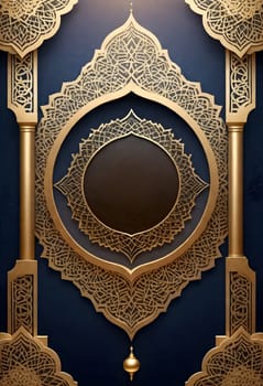 AI generated of a gold and black mirror with a gold frame and a round mirror with islamic ornaments