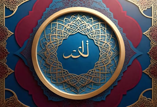 AI generated of a blue and gold logo with arabic writing on it