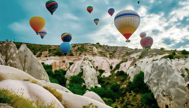 Many Hot Air Balloons In Cappadocia Turkey
