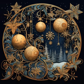 Exquisite space design with celestial bodies and holiday motifs, space for copying.Concept art, holiday posters, holiday cards, elegant event invitations.