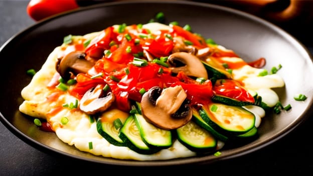 a dish with vegetables and sauce on it