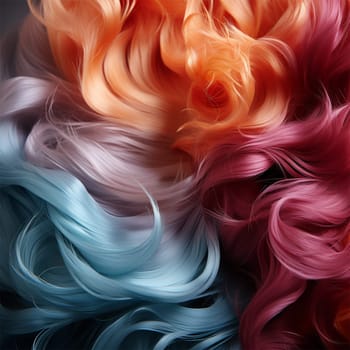 An artistic close-up of flowing hair with a beautiful gradient from pink to blue, showing a modern style.Beauty and fashion content, beauty salon marketing, hair product advertising.
