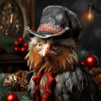 An artful portrait of an owl in vintage finery that evokes a sense of holiday nostalgia and whimsy.Creative storytelling, whimsical holiday campaigns, unique greeting cards.