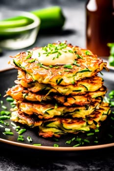 Stack of pancakes with sour cream on top