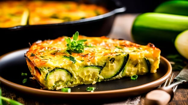 Close-up of a piece of quiche on a plate