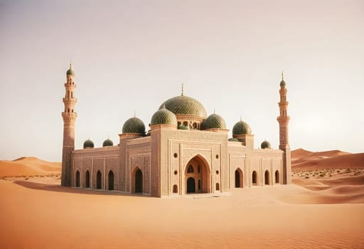 AI generated of a mosque building with a green dome and a blue dome