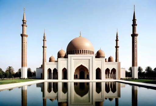 AI generated of a mosque with a reflection of a building in the water
