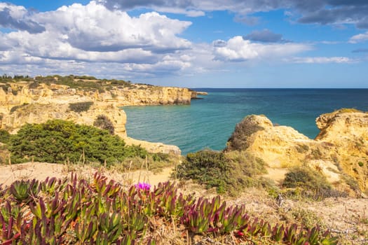 Landscape with cliffs in the coast of Algarve near Albufeira, Portugal