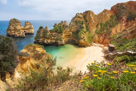 View over Praia do Camilo, famous beach near Lagos in the Algarve, Portugal