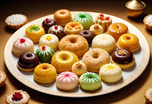 AI generated of a tray of different types of donuts including donuts and other edible treats for eid al adha treats