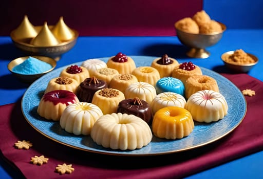 AI generated of a plate of desserts on the table setting for eid al adha treats