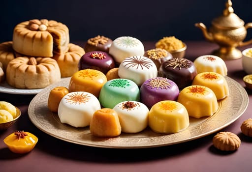 AI generated of a plate of desserts on the table ready to served for eid al adha celebration