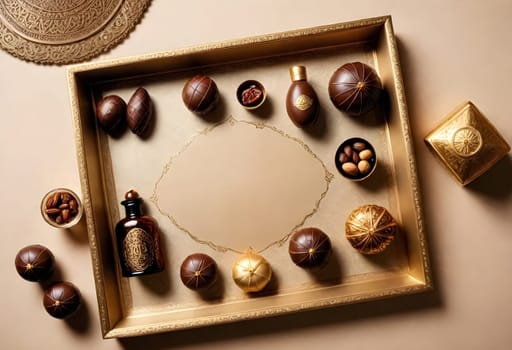AI generated of a picture of chocolates and a circle of chocolates on a tray