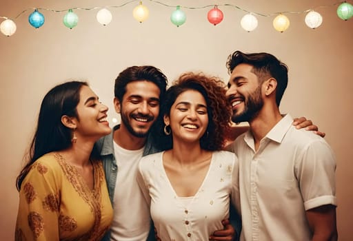 AI generated of a group of friends posing for a photo with the lights behind them