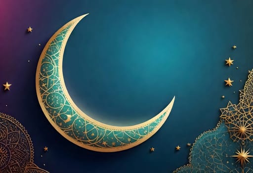 AI generated of a crescent moon with a blue background and a design on it
