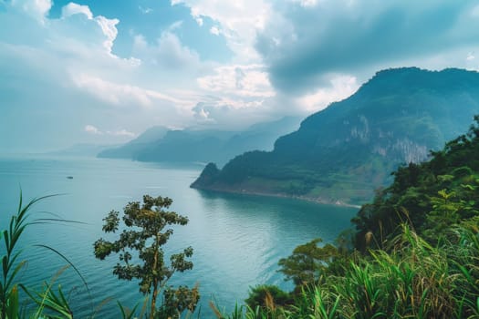 A picturesque body of water nestled within a vibrant green hillside, creating a peaceful and serene oasis in nature.