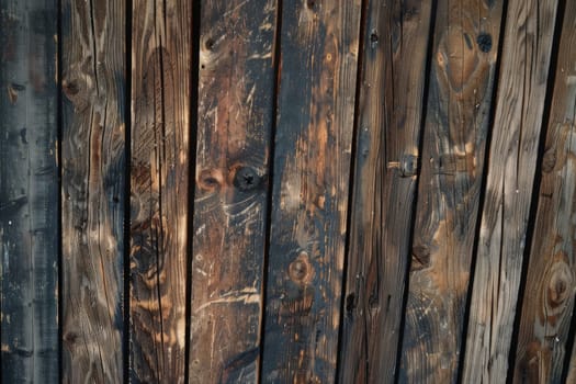 Close up of a wooden wall with peeling paint, showcasing the rustic beauty of decay and aging.