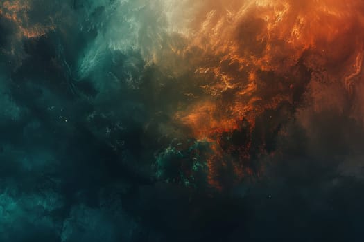 A vibrant abstract painting depicting swirling clouds and shining stars in a celestial sky.