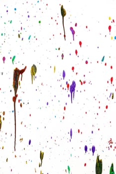 colorful paint splashes on white wall as background