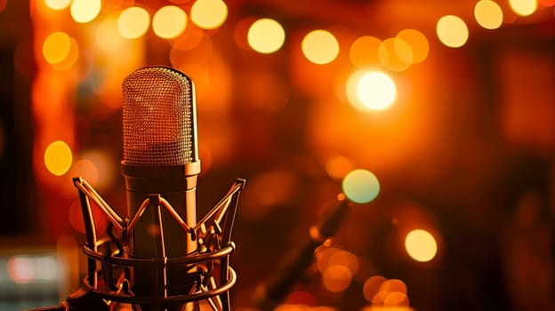 Close-up view of a microphone in the music recording studio. Live music and concert.AI generated