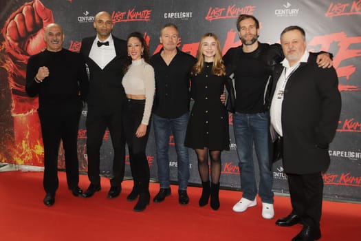From left to right: Abdel Qissy,Sean David,Lowe,Mounia Moula,Kurt McKinney,Kira Kortenbach,Mathis Landwehr,Wayne Graves,Premiere "The Last Kumite"",UCI Hammer Strasse 29-32,Düsseldorf,27.04.2024"