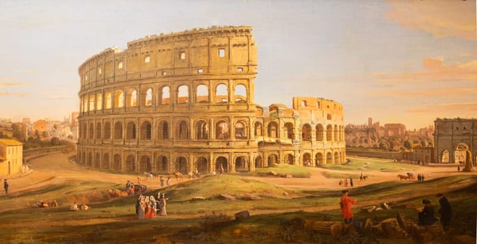 Turin, Italy - May 2023: The Colosseum,  Gaspare Vanvitelli painting, Rome 1736