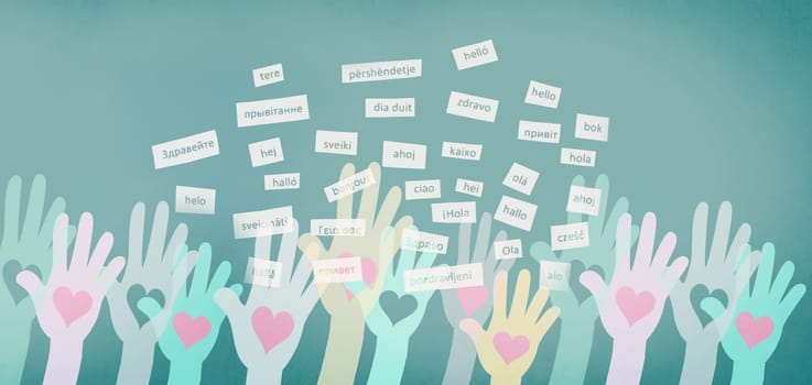 European languages, word hello in different language spoken in Europe, concept of multilingual business and community, multilingualism in the EU