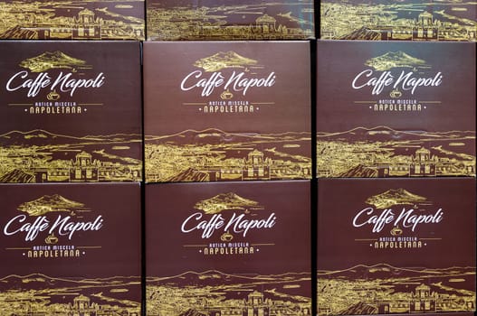 Cracow, Poland - November 3, 2021: Presentation of Italian Caffe Napoli at Enoexpo and Gastrofood - Trade Fair for Food and Drinks for Catering