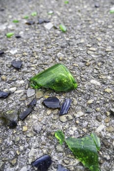 Detail of broken glass, vandalism and crime