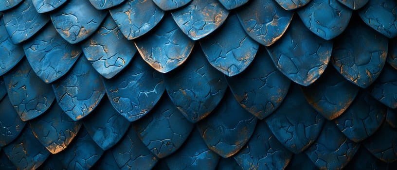 Blue dragon scale pattern close-up - luxury background texture for wallpaper