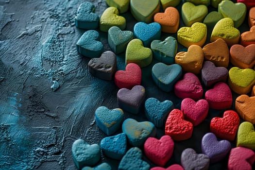 close up background of colorful hearts. Neural network generated image. Not based on any actual person or scene.