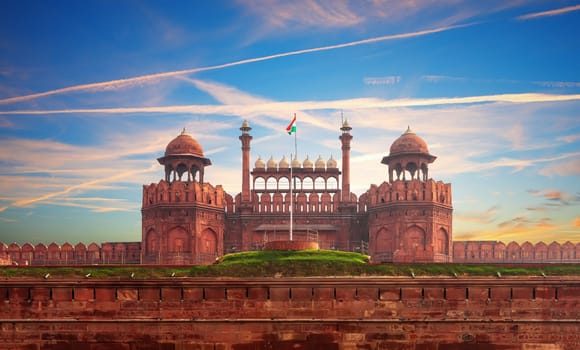 Beautiful Red Fort fortress, India, Delhi, famous sunset view
