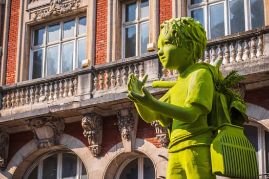 Lille, France - August 18 2022 : Kim Simonsson’s sculptures Moss People as part of the Utopia exhibition in Lille