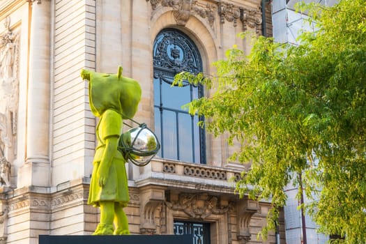 Lille, France - August 18 2022 : Kim Simonsson’s sculptures Moss People as part of the Utopia exhibition in Lille