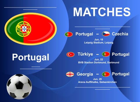 Schedule of matches of the Portuguese national team at the final stage of the European Football Championship 2024. Vector image.