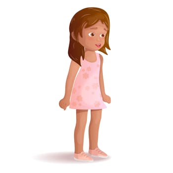 Little girl in a pink dress on a white background. Vector image.