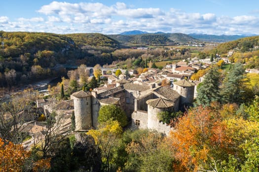 View over the roofs of the village of Vogüé. Ranked among the association Les Plus Beaux Villages de France.