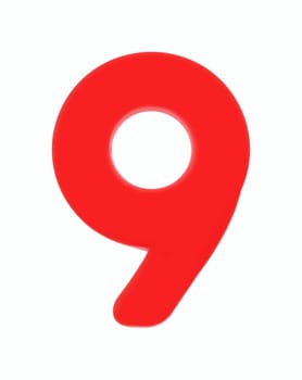 A 9 nine magnetic letter on white with clipping path