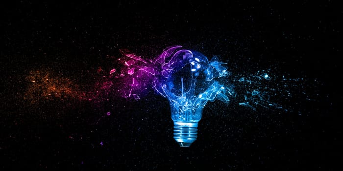 image featuring a light bulb with a vibrant colorful broken