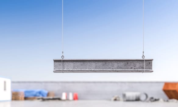 steel girders hanging from cables on a building site 3d render