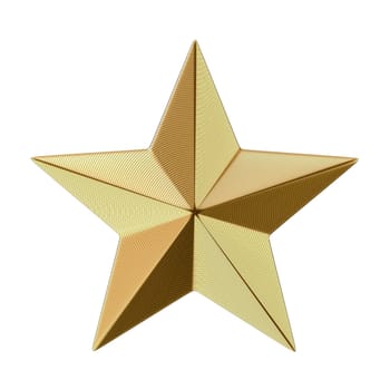 Textured golden star with a reflective surface isolated on a pure white background