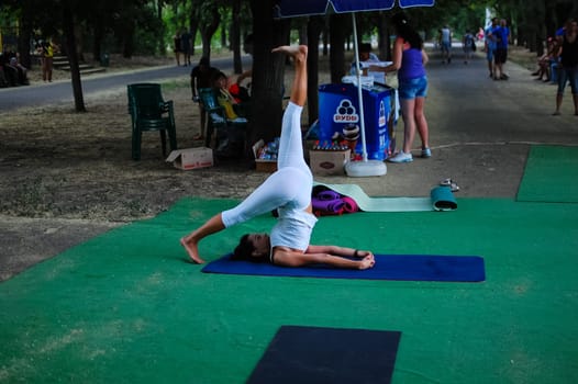Russia, Volgodonsk - may 19, 2015: Yoga classes Gymnastics for the body yoga