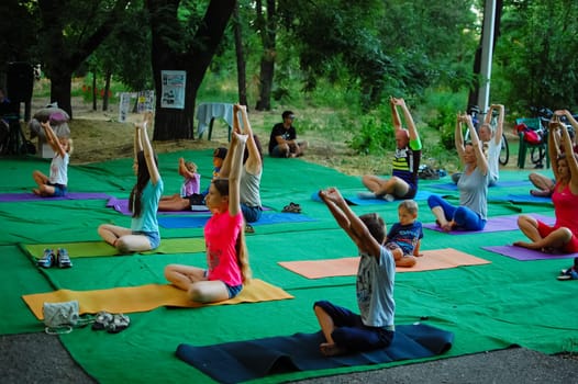 Russia, Volgodonsk - may 19, 2015: Yoga classes Gymnastics for the body yoga