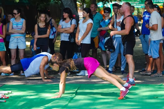 Russia, Volgodonsk - may 19, 2015: Yoga classes Gymnastics for the body yoga