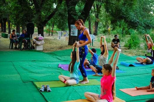 Russia, Volgodonsk - may 19, 2015: Yoga classes Gymnastics for the body yoga