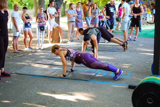 Russia, Volgodonsk - may 19, 2015: Yoga classes Gymnastics for the body yoga