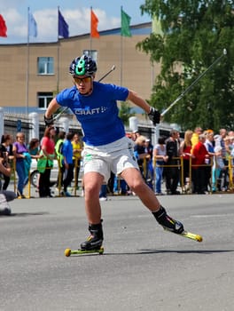 Russia, Volgodonsk - may 17, 2015: The ride on the rollers. Training for riding on roller skates.