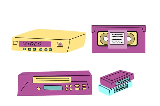 90s retro elements set or 80s, or y2k elements, retro style, game and music items. Can use for stickers, banner, greeting card.