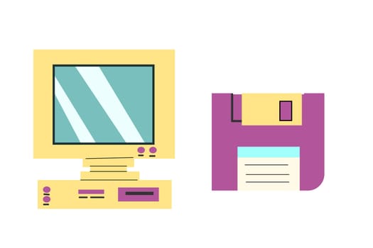 90s retro elements set or 80s, or y2k elements, retro style, game and music items. Can use for stickers, banner, greeting card.